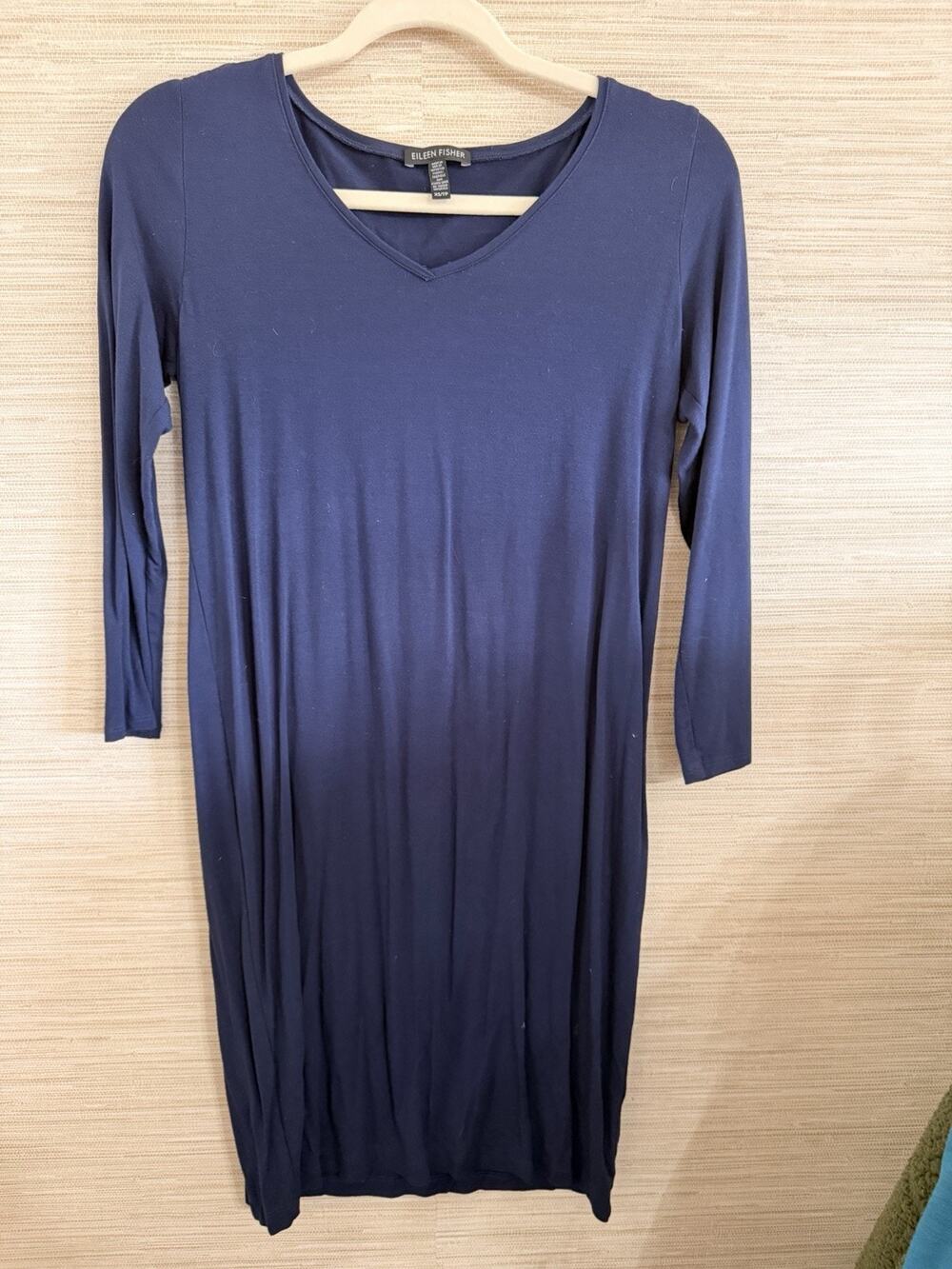 Eileen Fisher Dress Women XS Stretchy Comfortable Navy Long Sleeve